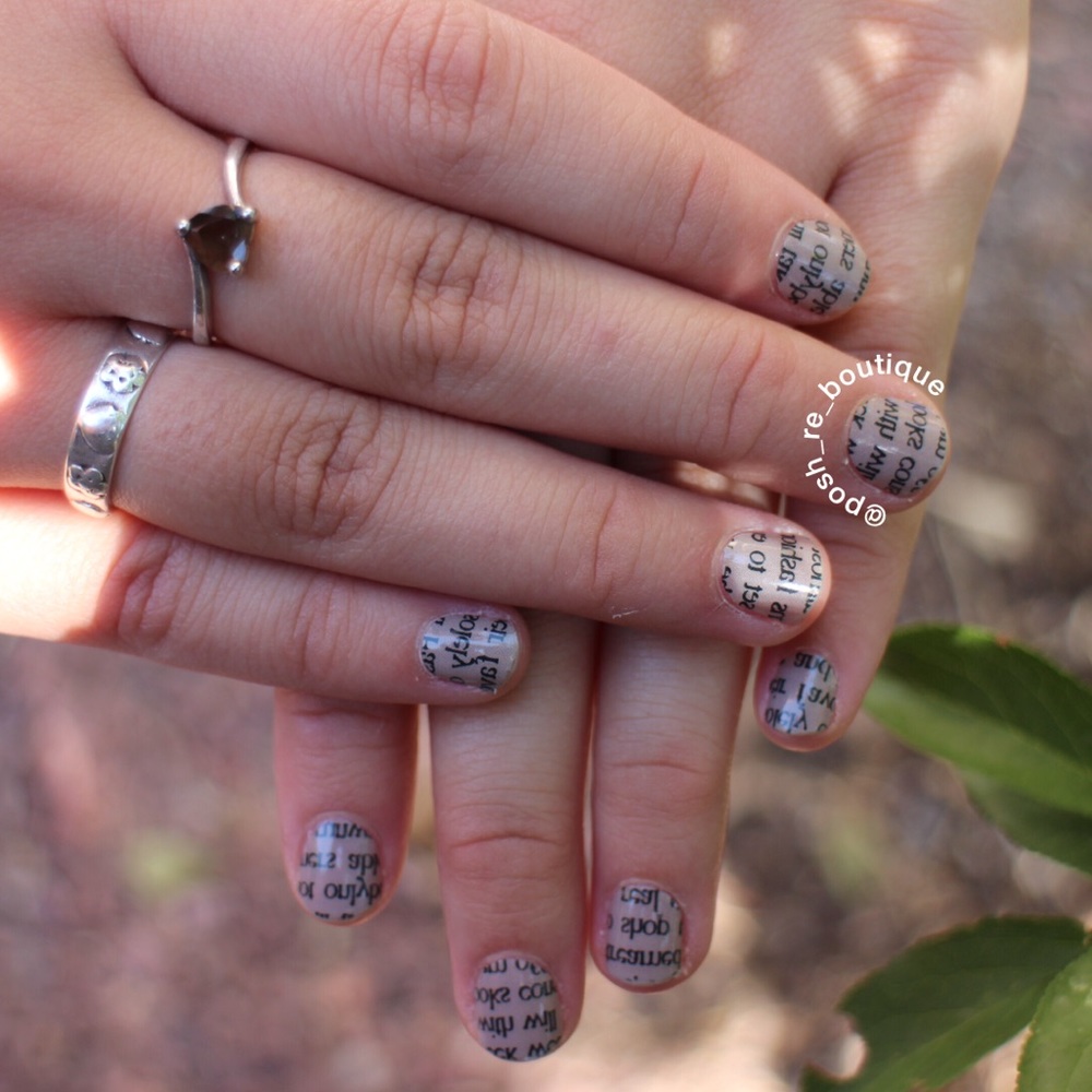 NIP Jamberry Newspaper On Neutral nail wraps